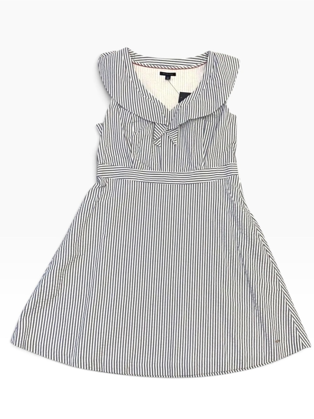 Tommy Hilfiger NWT dress white blue stripes 100%cotton sleeveless V neck size 14